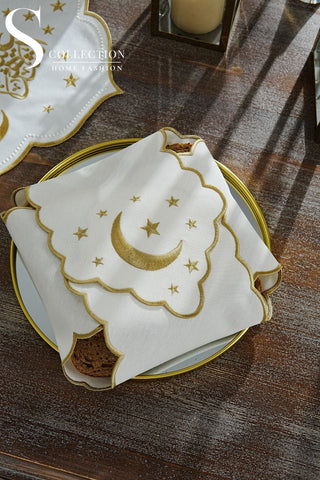 Ramadan Design Gold Chic Full Placemat Set - With Bread Basket Napkin and Runner - 6 Persons - 26 Pcs.