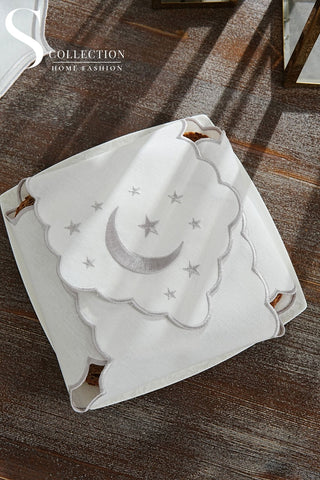 Ramadan Design Silver Stellar Serenity Full Placemat Set - With Bread Basket Napkin and Runner - 6 Persons - 26 Pcs.