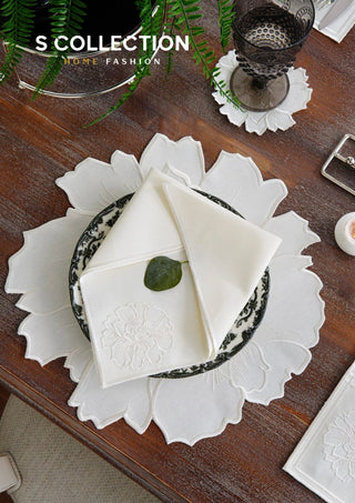 طقم مفارش سفرة - تصميم  إلويس - تطريز اوف وايت - قماش مقاوم للماء - ٦ اشخاص - ٢٤ قطعة - طقم كامل  