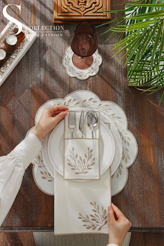 Chantal Cappuccino Design Placemat Set - Waterproof Fabric - 6 Persons - 24 Pcs. Full Set