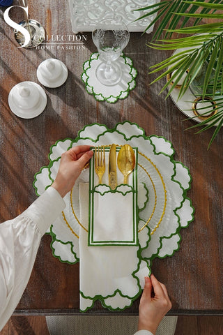 Olivia Green Design Placemat Set - Waterproof Fabric - 6 Persons - 24 Pcs. Full Set