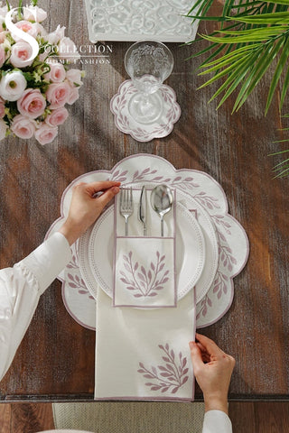 Chantal Rose Design Placemat Set - Waterproof Fabric - 6 Persons - 24 Pcs. Full Set