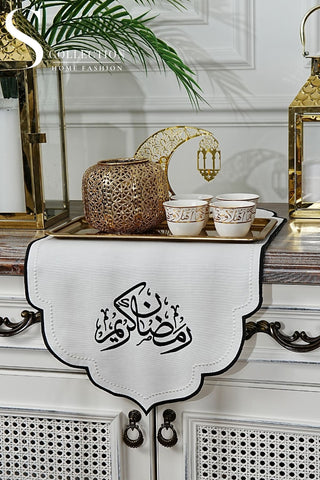 Ramadan Kareem Design Mini Runner - Waterproof Fabric - Black Embroidered