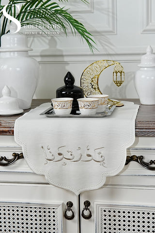 Noura Design Runner - Waterproof Fabric - Shine Silver - Off White Embroidered