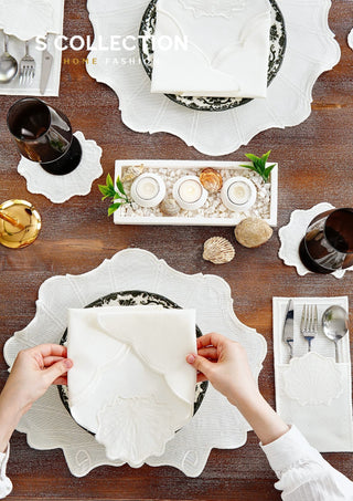 Marine Off White Design Placemat Set - Waterproof Fabric - 6 Persons - 24 Pcs. Full Set