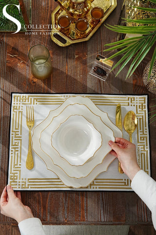 Ramadan Design Khair wa Barakah Placemat- Gold and Black Embroidery - Waterproof Fabric - 12 Pcs.