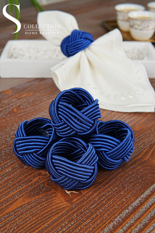 طقم حلقات مناديل سفرة - صناعة يدوية - اللون أزرق داكن