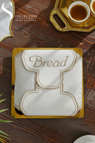  منديل سلة خبز مطرز - تصميم كلاود - قماش مقاوم للماء - تطريز كابتشينو