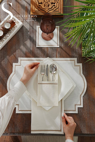 Graceful Cappuccino Design Placemat Set - Waterproof Fabric - 6 Persons - 24 Pcs. Full Set