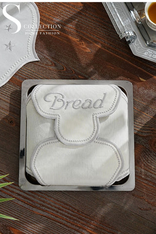 منديل سلة خبز - تصميم كلاود - قماش مقاوم للماء - تطريز فضى