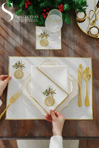 Christmas Jingle Bells Design Placemat Set - Waterproof Fabric - 2 Persons - 6 Pcs. Set