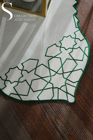 Dome Design Runner - Waterproof Fabric - Off White and Green Embroidered