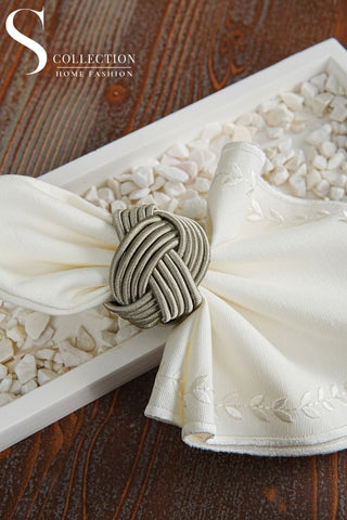 طقم حلقات مناديل سفرة - صناعة يدوية - اللون أخضر رملي