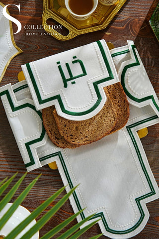Graceful Design Bread Basket Napkin - Waterproof Fabric - Green Embroidered