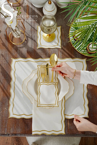 Leo Gold Design Placemat Set - Waterproof Fabric - 6 Persons - 24 Pcs. Full Set