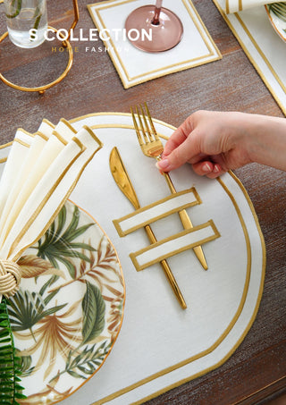 Dora Gold Pocket Design Placemat Set - Waterproof Fabric - 6 Persons - 18 Pcs. Full Set