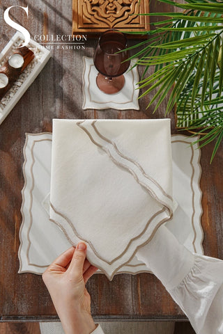 Leo Cappuccino Design Placemat Set - Waterproof Fabric - 6 Persons - 24 Pcs. Full Set