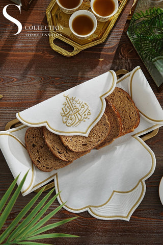 Najma Design Bread Basket Napkin - Waterproof Fabric - Gold Embroidered