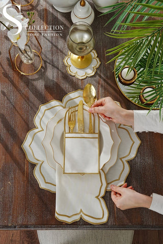 Valeria Gold Design Placemat Set - Waterproof Fabric - 6 Persons - 24 Pcs. Full Set