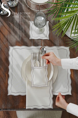 Leo Silver Design Placemat Set - Waterproof Fabric - 6 Persons - 24 Pcs. Full Set