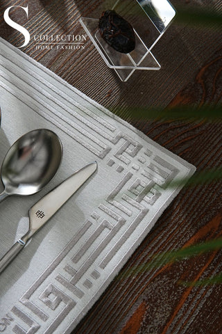 Ramadan Design Khair wa Barakah Placemat- Silver Embroidery - Waterproof Fabric - 12 Pcs.