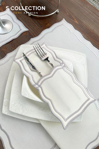 Leo Silver Design Placemat Set - Waterproof Fabric - 6 Persons - 24 Pcs. Full Set