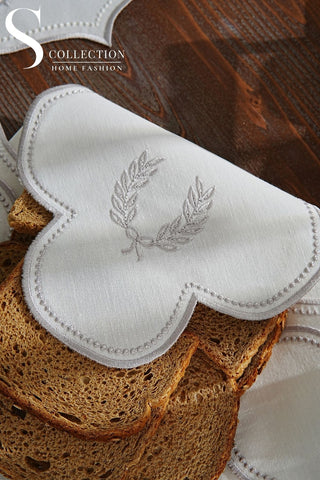 Laurel Wreath Design Bread Basket Napkin - Waterproof Fabric - Silver Embroidered
