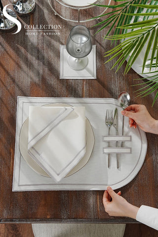 Dora Silver Pocket Design Placemat Set - Waterproof Fabric - 6 Persons - 18 Pcs. Full Set