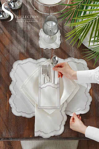 Gabriel Silver Design Placemat Set - Waterproof Fabric - 6 Persons - 24 Pcs. Full Set