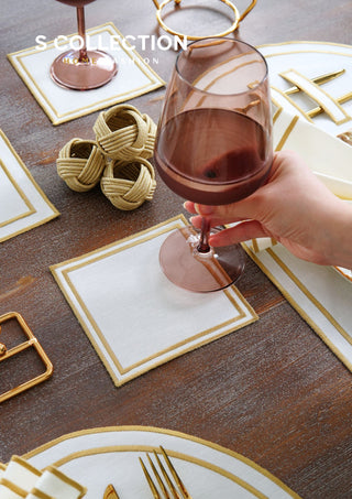 Dora Gold Pocket Design Placemat Set - Waterproof Fabric - 6 Persons - 18 Pcs. Full Set