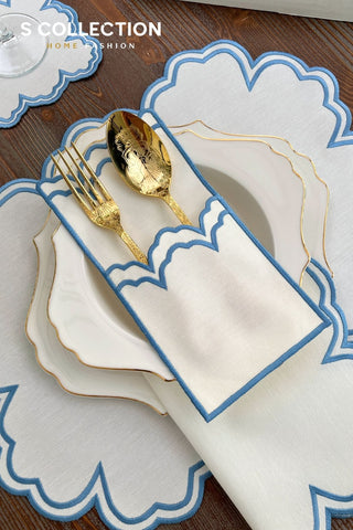 Cloud Design Light Blue Placemat Set - Waterproof Fabric - 6 Persons - 24 Pcs. Full Set