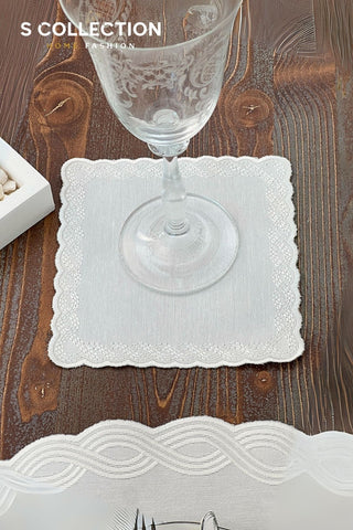 Ocean Braid Off White Design Placemat Set - Waterproof Fabric - 6 Persons - 24 Pcs. Full Set