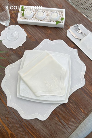 Laurel Wreath Off White Design Placemat Set - 6 Persons - 24 Pcs. Full Set