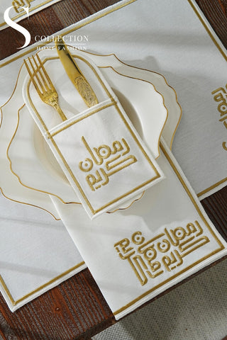 Ramadan Classic Design Gold Placemat Set - Waterproof Fabric - 6 Persons - 24 Pcs. Full Set