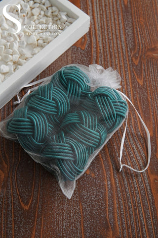 طقم حلقات مناديل سفرة - صناعة يدوية - اللون أخضر بترولي