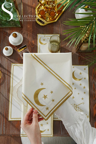 Ramadan Design Gold Stellar Serenity Placemat Set -Waterproof Fabric - 6 Persons - 24 Pcs. Full Set