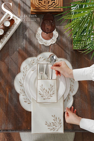 Chantal Cappuccino Design Placemat Set - Waterproof Fabric - 6 Persons - 24 Pcs. Full Set