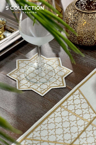 Rimal Gold Design Placemat Set - Waterproof Fabric - 6 Persons - 18 Pcs. Full Set