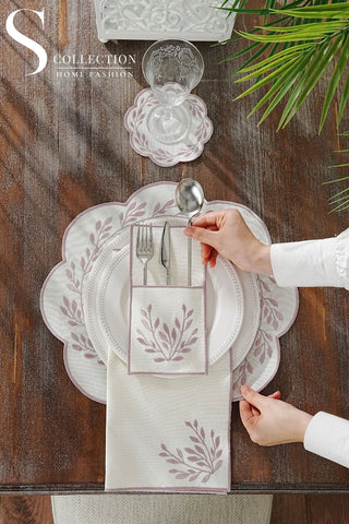 Chantal Rose Design Placemat Set - Waterproof Fabric - 6 Persons - 24 Pcs. Full Set