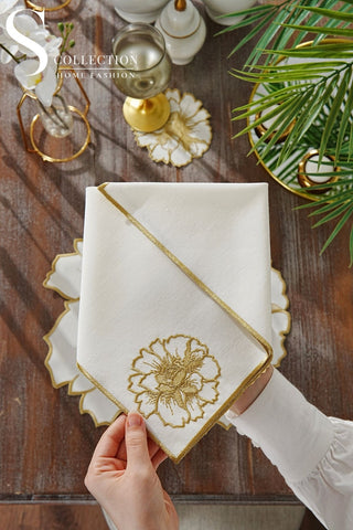 Eloise Gold Design Placemat Set - Waterproof Fabric - 6 Persons - 24 Pcs. Full Set