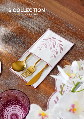 Chantal Rose Design Placemat Set - Waterproof Fabric - 6 Persons - 24 Pcs. Full Set