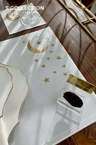 Ramadan Design Gold Luna Placemat Set - Waterproof Fabric - 6 Persons - 24 Pcs. Full Set