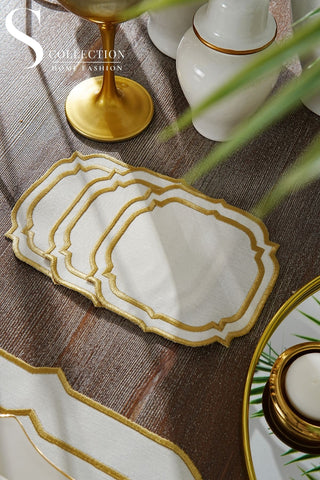 Amelia Gold Design Placemat Set - Waterproof Fabric - 6 Persons - 24 Pcs. Full Set