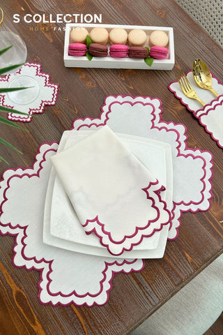 Rosaline Light Plum Design Placemat Set - Waterproof Fabric - 6 Persons - 24 Pcs. Full Set