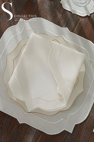 Amelia Off White Design Placemat Set - Waterproof Fabric - 6 Persons - 24 Pcs. Full Set