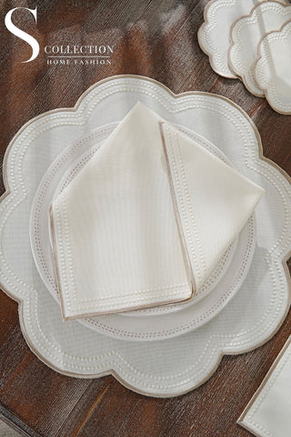 Floria Cappuccino Design Placemat Set - Waterproof Fabric - 6 Persons - 24 Pcs. Full Set