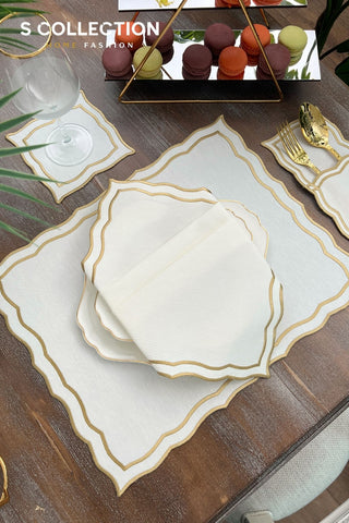 Leo Gold Design Placemat Set - Waterproof Fabric - 6 Persons - 24 Pcs. Full Set