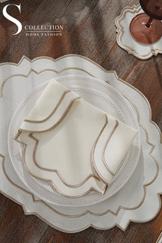 Clara Cappuccino Design Placemat Set - Waterproof Fabric - 6 Persons - 24 Pcs. Full Set