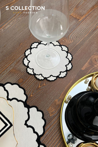 Olivia Black Design Placemat Set - Waterproof Fabric - 6 Persons - 24 Pcs. Full Set