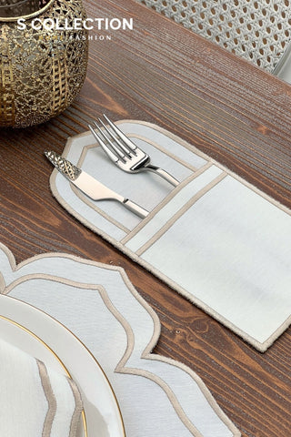 Valeria Cappuccino Design Placemat Set - Waterproof Fabric - 6 Persons - 24 Pcs. Full Set